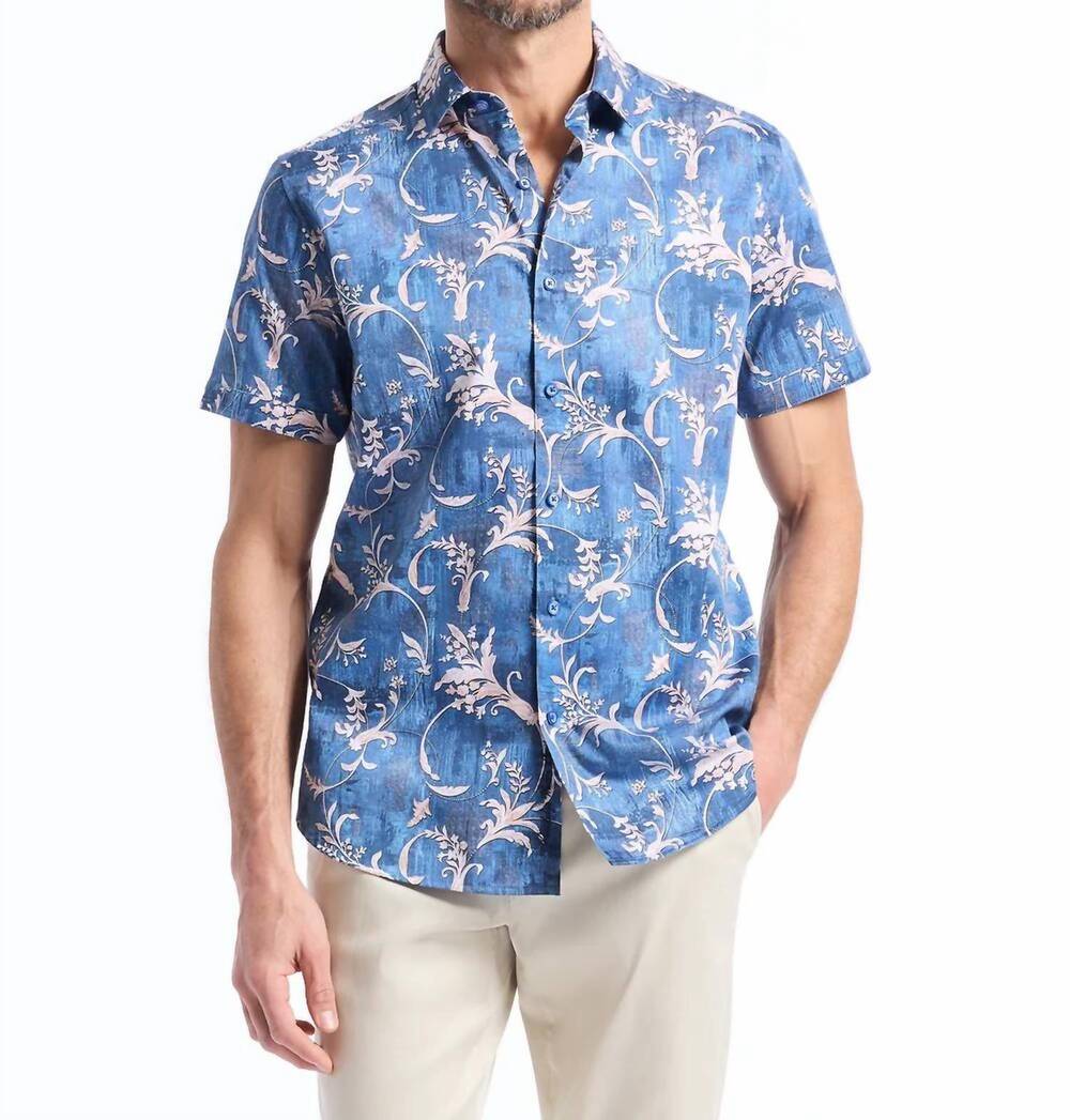 NEW ROBERT GRAHAM junipero woven short-sleeve shirt in blue